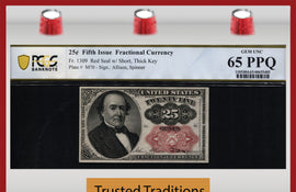 TT FR 1309 25 CENT 5TH ISSUE FRACTIONAL "SHORT, THICK KEY" PCGS 65 PPQ GEM NEW!
