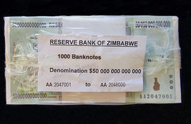 TT PK 90 2008 ZIMBABWE 50 TRILLION RARELY SEEN ORIGINAL SEALED BRICK 1000 NOTES