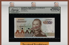 TT PK 59s 1985 LUXEMBOURG 1000 FRANCS SPECIMEN LCG 67 PPQ SUPERB GEM NEW