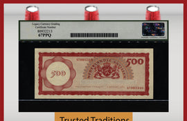 TT PK 7a 1962 NETHERLANDS ANTILLES DUTCH ADMIN 500 GULDEN LCG 67 PPQ SUPERB GEM