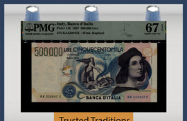 TT PK 118 1997 ITALY BANK d'ITALIA 500000 LIRE PMG 67 EPQ SUPERB GEM UNC