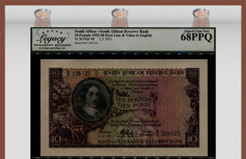 TT PK 98 1952-58 SOUTH AFRICA 10 POUNDS THE ONLY ONE IN 68 PPQ LCG SUPERB GEM