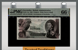 TT PK 14a 1968 SEYCHELLES BRITISH ADMINISTRATION 5 RUPEES PMG 66 EPQ GEM UNC