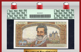 TT PK 0135a 1957-58 FRANCE 5000 FRANCS "HENRY IV" PCGS 45 PPQ EXTREMELY FINE!