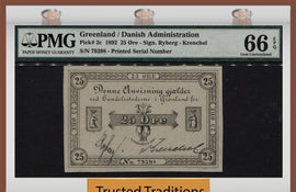 TT PK 2c 1892 GREENLAND 25 ORE RARE SERIES PMG 66 EPQ GEM UNC SCARCELY CERTIFIED