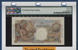 TT PK 0034 1947-49 GUADELOUPE 50 FRANCS "WOMEN'S HEAD" PMG 65 EPQ GEM UNCIRCULATED