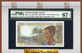 TT PK 0011b 1984 COMORES 1,000 FRANCS PMG 67 EPQ SUPERB GEM POP TWO NONE FINER!