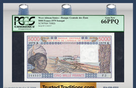 TT PK 0708Kb 1979 WEST AFRICAN STATES / SENEGAL 5000 FRANCS POP ONE PCGS 66 PPQ