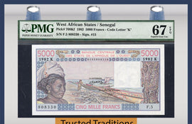 TT PK 0708Kf 1982 WEST AFRICAN STATES 5000 FRANCS PMG 67 EPQ POP 1 FINEST KNOWN!