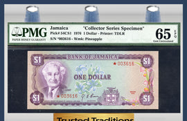 TT PK 0054, 55, 56, 57 JAMAICA SET OF 4 SAME SERIAL # *003616 PMG 66 EPQ GEM UNC.