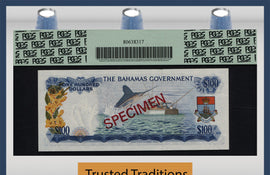 TT PK 0025s 1965 BAHAMAS $100 "ELIZABETH II" "SPECIMEN" PCGS 66 PPQ ONLY ONE FINER