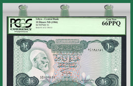 TT PK 0051 1984 LIBYA CENTRAL BANK 10 DINARS "OMAR EL MUKHTAR" PCGS 66 PPQ GEM!