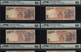 TT PK UNL 2013-16 INDIA 10 RUPEES SEQUENTIAL SACRED S/N 786001 THRU 786010 TEN PMG 66'S