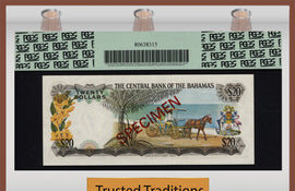 TT PK 0039as 1974 BAHAMAS $20 "ELIZABETH II" "SPECIMEN" PCGS 67 PPQ SUPERB TOP POP