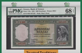 TT PK 0110a 1939 GREECE 1000 DRACHMAI PMG 68 EPQ SUPERB GEM TOP POP NONE FINER