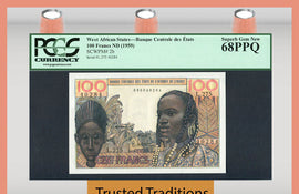 TT PK 0002b 1959 WEST AFRICAN STATES 100 FRANCS PCGS 68 PPQ SUPERB GEM NEW!