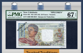 TT PK 0050s 1951-63 NEW CALEDONIA 20 FRANCS PMG 67 EPQ SUPERB GEM UNCIRCULATED!