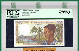 TT PK 0011b 1984 COMORES 1,000 FRANCS PCGS 67 PPQ SUPERB GEM NEW NONE FINER!