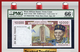 TT PK  0114Ah 1999 WEST AFRICAN STATES 10,000 FRANCS PMG 66 EPQ GEM UNCIRCULATED