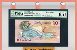 TT PK 0004s 1987 COOK ISLANDS 10 DOLLARS "SPECIMEN" PMG 65 EPQ GEM UNCIRCULATED