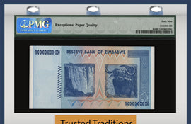 TT PK 0091 2008 ZIMBABWE 100 TRILLION DOLLARS RESERVE BANK PMG 69 EPQ SUPERB GEM