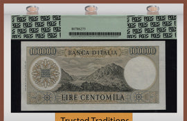 TT PK 0100b 1970 ITALY 100000 LIRE "A. MANZONI" PCGS 58 CHOICE ABOUT NEW