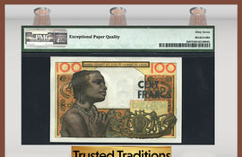 TT PK 0002b 1959 WEST AFRICAN STATE BANQUE CENTRALE 100 FRANCS PMG 67 EPQ