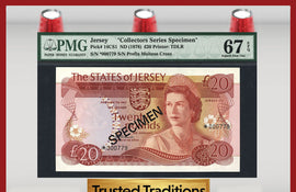TT PK 0014CS1 1978 JERSEY 20 POUNDS "QUEEN ELIZABETH II" "SPECIMEN" PMG 67 EPQ