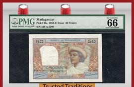 TT PK 0045a 1950-1951 MADAGASCAR 50 FRANCS PMG 66 EPQ GEM UNCIRCULATED