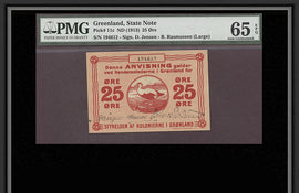 TT PK 0011c 1913 GREENLAND 25 ORE PMG 65 EPQ GEM UNC ONLY ONE FINER