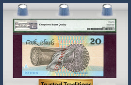 TT PK 0005s 1987 COOK ISLANDS 20 DOLLARS "SPECIMEN" PMG 66 EPQ GEM POP TWO!