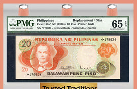 TT PK 0150a 1970s PHILIPPINES 20 PISO PMG 65 EPQ GEM UNCIRCULATED!