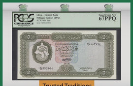 TT PK 0036b 1972 LIBYA CENTRAL BANK 5 DINARS PCGS 67 PPQ SUPERB GEM NEW TOP POP