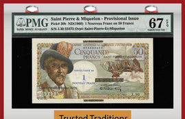 TT PK 0030b 1960 SAINT PIERRE & MIQUELON 1 NOUVEAU FRANC PMG 67 EPQ SUPERB GEM UNCIRCULATED