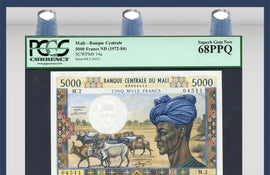 TT PK 0014a 1972-84 MALI BANQUE CENTRALE 5000 FRANCS PCGS 68 PPQ SUPERB TOP POP!