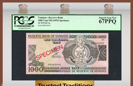 TT PK 0006s 1993 VANUATU RESERVE BANK 1000 VATU PCGS 67 PPQ SUPERB GEM SCARCE!