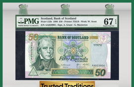 TT PK 0122b 1999 SCOTLAND 50 POUNDS PMG 67 EPQ SUPERB GEM POP THREE NONE FINER!