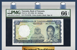 TT PK 0003e 1966 TANZANIA 20/ SHILLINGS PMG 66 EPQ GEM FINEST KNOWN