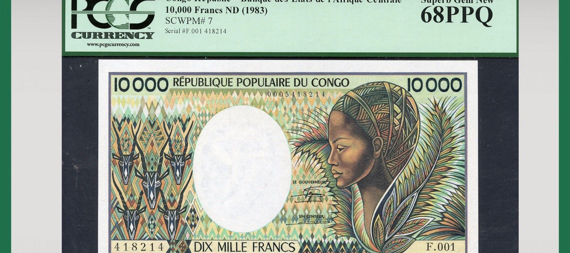 TT PK 0007 1983 CONGO REPUBLIC 10,000 FRANCS PCGS 68 PPQ SUPERB GEM NONE FINER!