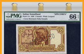 TT PK 0011s 1950 ITALIAN SOMALILAND 1 SOMALI SPECIMEN LEOPARD PMG 66EPQ NONE FINER