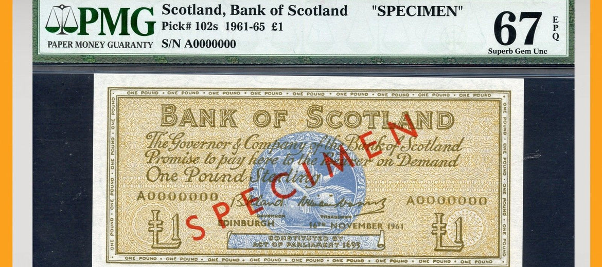 TT PK 0102s 1961-65 SCOTLAND 1 POUND SPECIMEN PMG 67 EPQ SUPERB GEM POPULATION 1