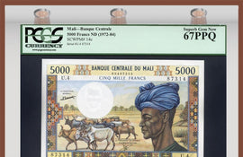 TT PK 0014c 1972-84 MALI BANQUE CENTRALE 5000 FRANCS PCGS 67 PPQ SUPERB GEM NEW