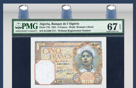 TT PK 0077b 1941 ALGERIA 5 FRANCS PMG 67 EPQ SUPERB GEM UNCIRCULATED
