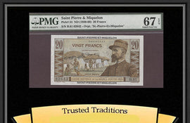 TT PK 0024 1950-60 SAINT PIERRE & MIQUELON 5 FRANCS PMG 67 EPQ SUPERB GEM UNC
