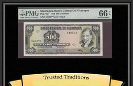 TT PK 0127 1972 NICARAGUA 500 CORDOBAS PMG 66 EPQ GEM UNCIRCULATED NONE FINER