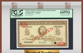 TT PK 0242s 1954-61 NORTHERN IRELAND 5 POUNDS PCGS 64 PPQ VERY CHOICE NEW