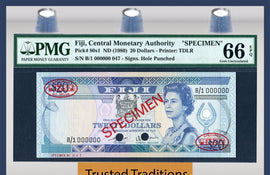 TT PK 0080s1 1980 FIJI 20 DOLLARS QUEEN ELIZABETH II PMG 66 EPQ ONLY THREE FINER!