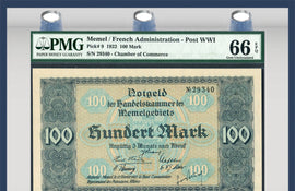 TT PK 0009 1922 MEMEL / FRENCH ADMINISTRATION - POST WWI 100 MARK PMG 66 EPQ GEM!