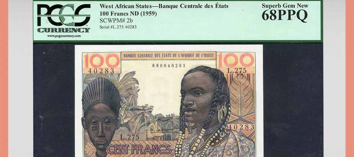 TT PK 0002b ND 1959 WEST AFRICAN STATES 100 FRANCS PCGS 68 PPQ POP 1 FINEST KNOWN