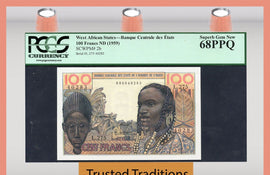 TT PK 0002b ND 1959 WEST AFRICAN STATES 100 FRANCS PCGS 68 PPQ POP 1 FINEST KNOWN